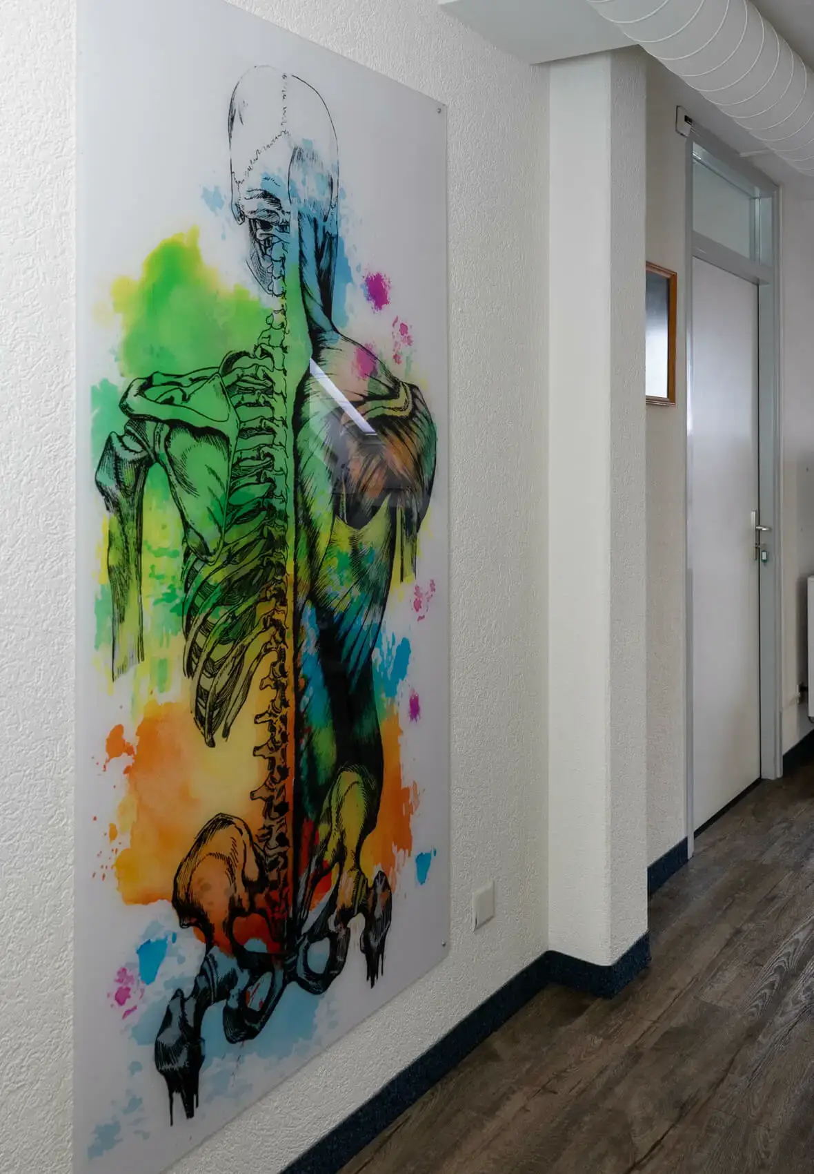 Artistic anatomical fresco in the corridor at Centre Dounia